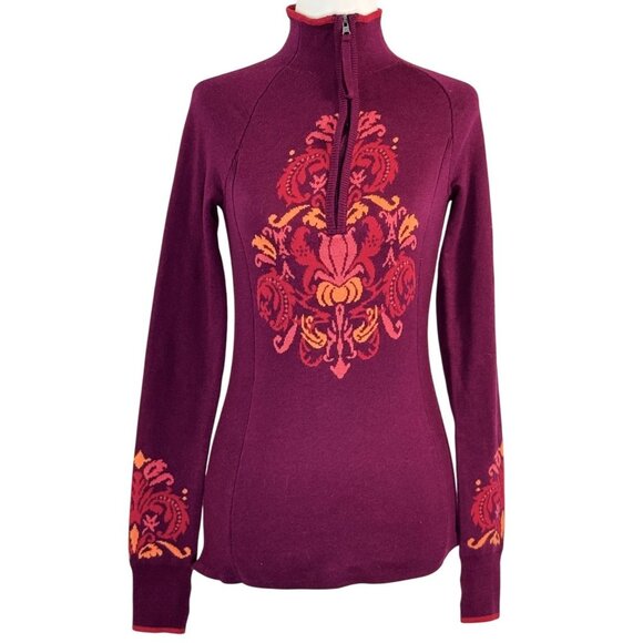 Athleta Purple Floral Jacquard Half Zip Pullover Sweater Top XXS Boho Outdoor - Picture 1 of 9